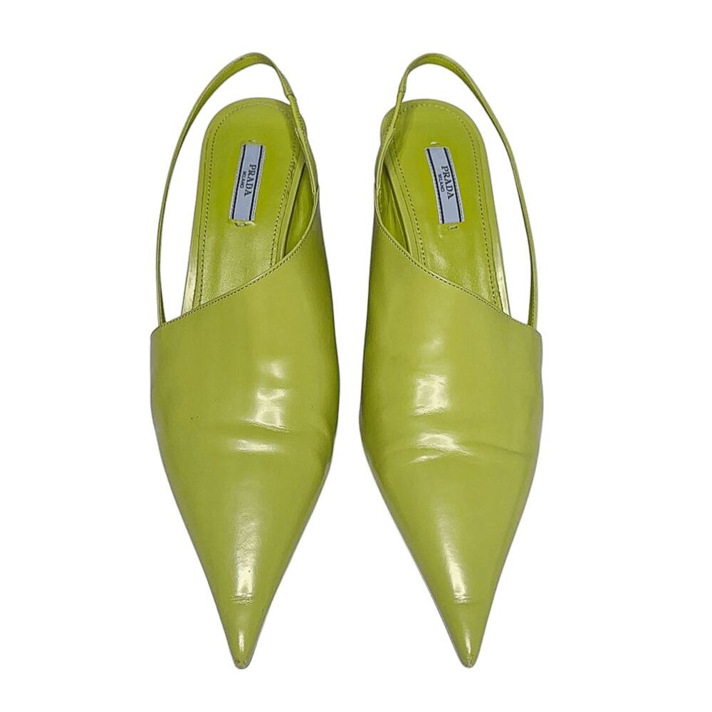 Prada Brushed Leather Pointed Toe Triangle Logo Wedge Pumps EU 40 US 10 Green - Picture 3 of 12